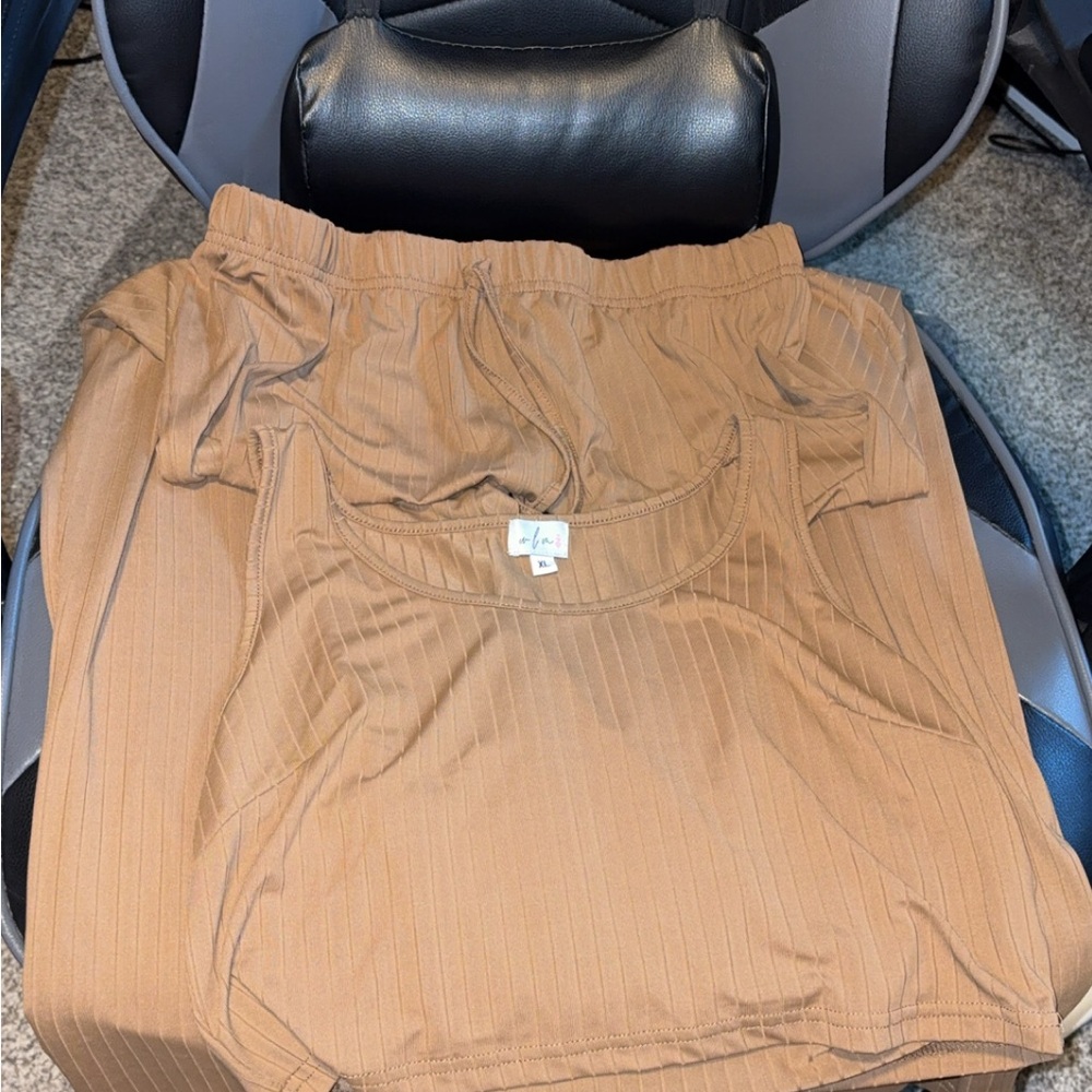 Mocha Ribbed Tank Top and Pants Set